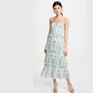 Self Portrait Tiered Floral Lace Printed Chiffon